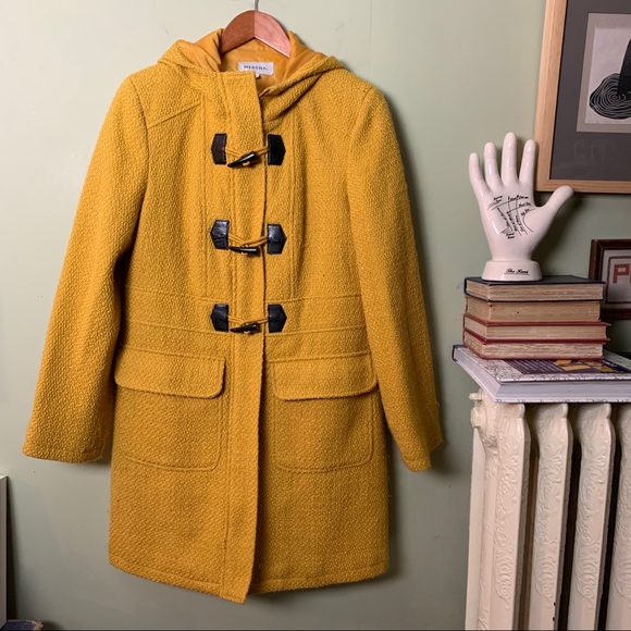 Merona Jackets & Blazers - Merona Mustard Yellow Hooded Wool Winter Coat XL